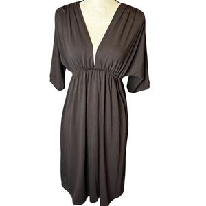 Candy Rain Brown Dress XL Kimono Sleeve Deep V Neck Elastic Waist Made In USA